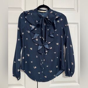 Abercrombie & Fitch Navy Floral Blouse with Ruffles size XS